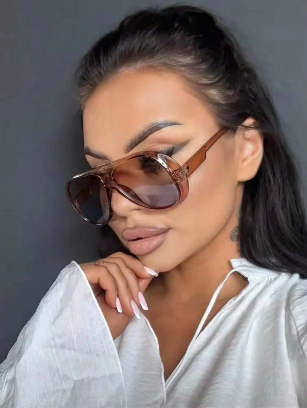 Aviator Gradient Lens Women's Sunglasses - Brown Frame, Blue Fade Lenses